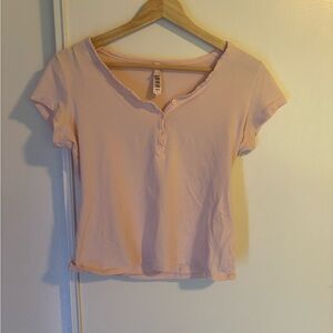 Skims Women’s Short Sleeve Henley Crop Top - Light Pink